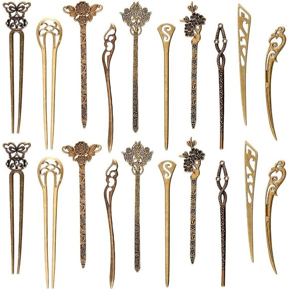 Vintage Bronze Hair Sticks 20 pcs 10 Styles Elegant Classic for Women main image 4